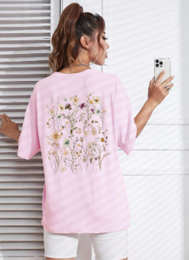 Határokon átnyúló külkereskedelmi laza pamut póló Női friss rajzfilmmintás rövid ujjú, lélegző, rövid ujjú felső, laza plus size póló