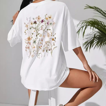 Határokon átnyúló külkereskedelmi laza pamut póló Női friss rajzfilmmintás rövid ujjú, lélegző, rövid ujjú felső, laza plus size póló