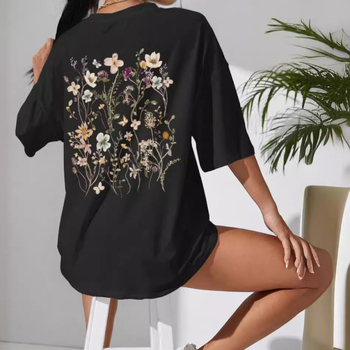 Határokon átnyúló külkereskedelmi laza pamut póló Női friss rajzfilmmintás rövid ujjú, lélegző, rövid ujjú felső, laza plus size póló