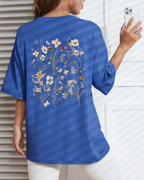 Határokon átnyúló külkereskedelmi laza pamut póló Női friss rajzfilmmintás rövid ujjú, lélegző, rövid ujjú felső, laza plus size póló