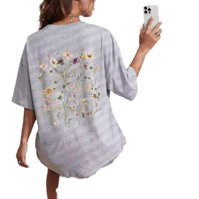 Határokon átnyúló külkereskedelmi laza pamut póló Női friss rajzfilmmintás rövid ujjú, lélegző, rövid ujjú felső, laza plus size póló