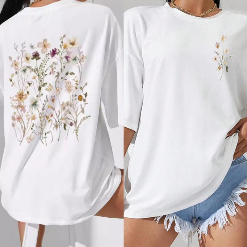 Határokon átnyúló külkereskedelmi laza pamut póló Női friss rajzfilmmintás rövid ujjú, lélegző, rövid ujjú felső, laza plus size póló