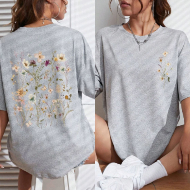 Határokon átnyúló külkereskedelmi laza pamut póló Női friss rajzfilmmintás rövid ujjú, lélegző, rövid ujjú felső, laza plus size póló