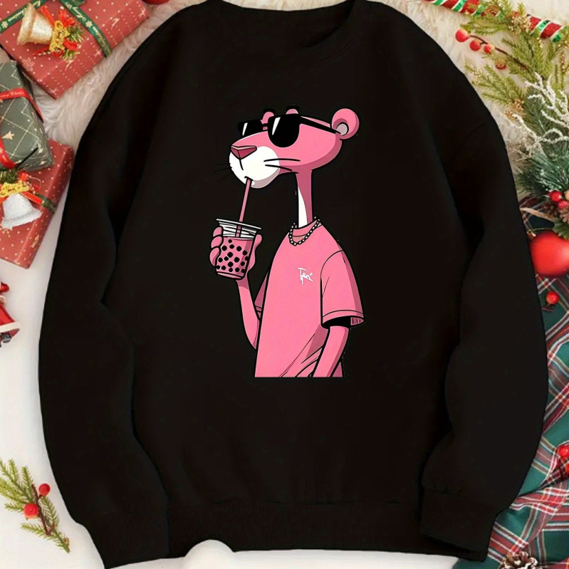 Női divatos rajzfilmfigurás pulóver - Lezser kerek nyakú