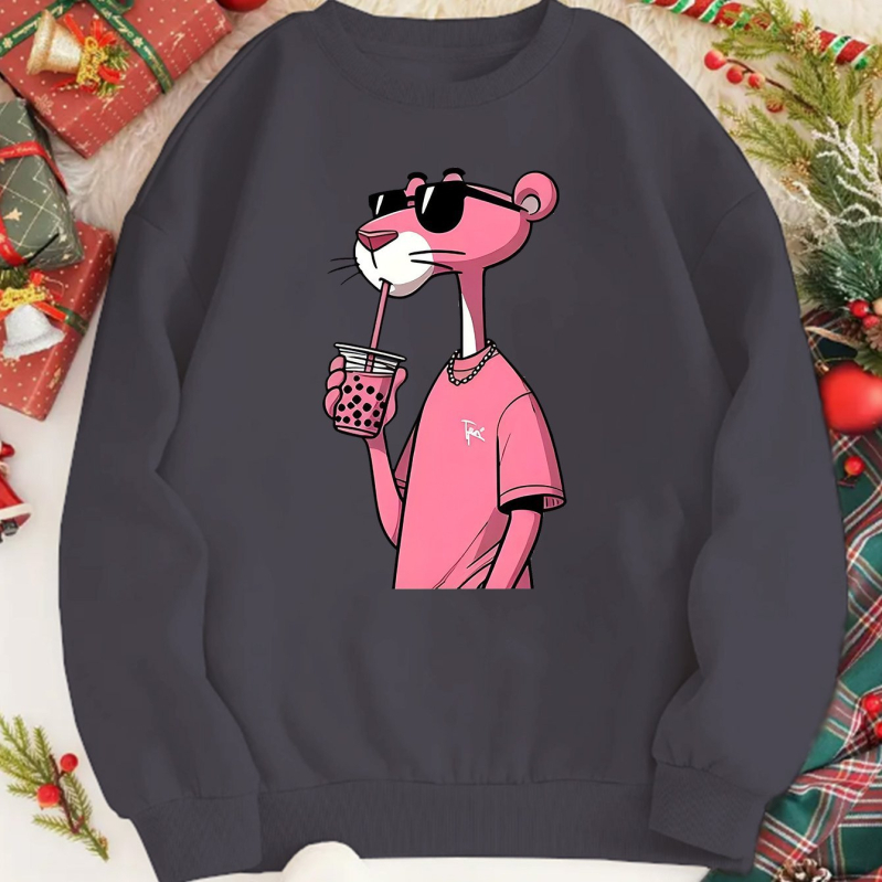 Női divatos rajzfilmfigurás pulóver - Lezser kerek nyakú