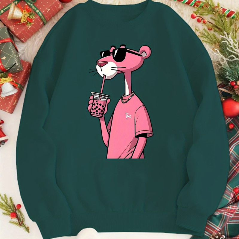 Női divatos rajzfilmfigurás pulóver - Lezser kerek nyakú