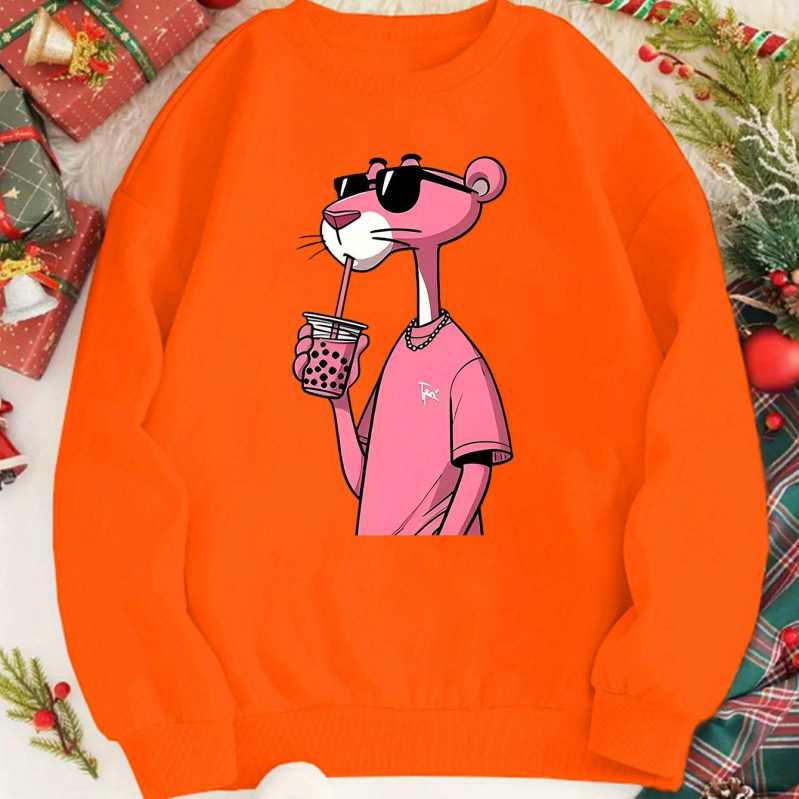 Női divatos rajzfilmfigurás pulóver - Lezser kerek nyakú