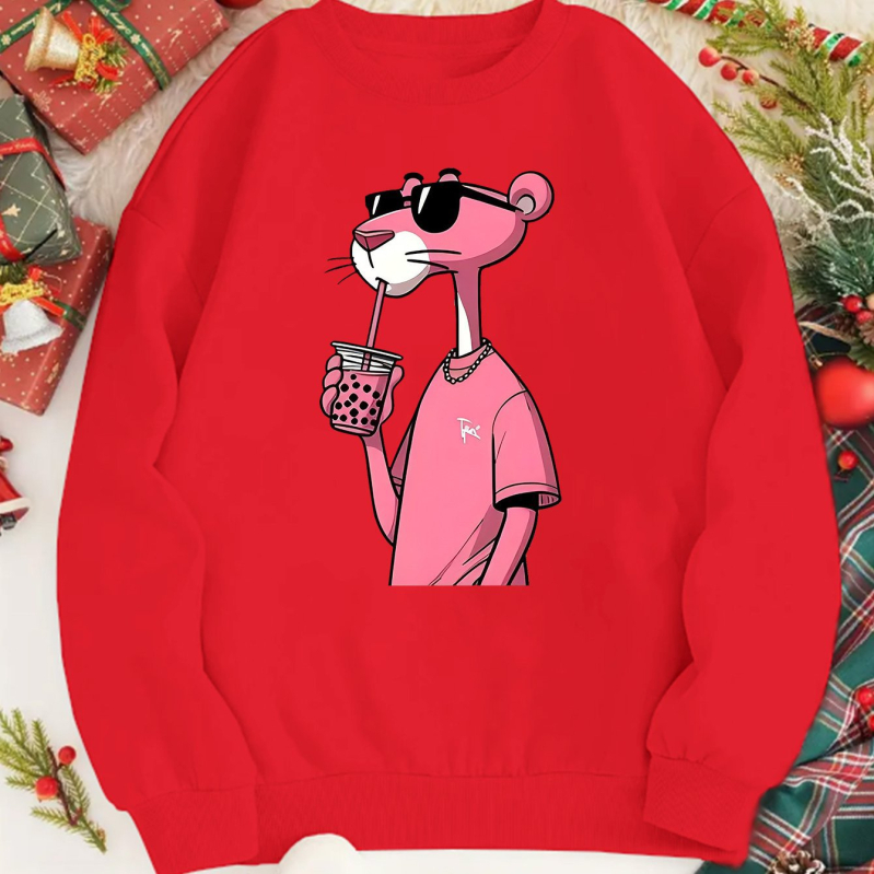 Női divatos rajzfilmfigurás pulóver - Lezser kerek nyakú