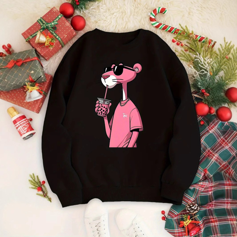 Női divatos rajzfilmfigurás pulóver - Lezser kerek nyakú