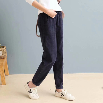Jesen 8887 Ženske nove umjetničke elastične korduroy ženske hlače s elastičnim strukom, velike veličine, ležerne hlače za žene