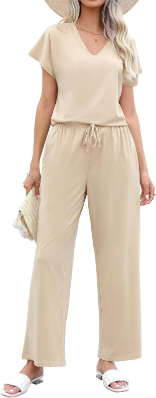 Îmbrăcăminte transfrontalieră europeană și americană Amazon Aliexpress 2025 Vara nouă Tricou cu guler în V Imprimat Pantaloni largi Costum la modă