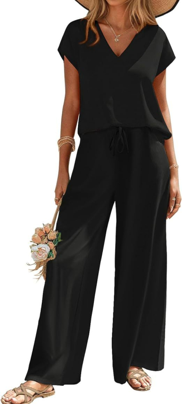 Îmbrăcăminte transfrontalieră europeană și americană Amazon Aliexpress 2025 Vara nouă Tricou cu guler în V Imprimat Pantaloni largi Costum la modă