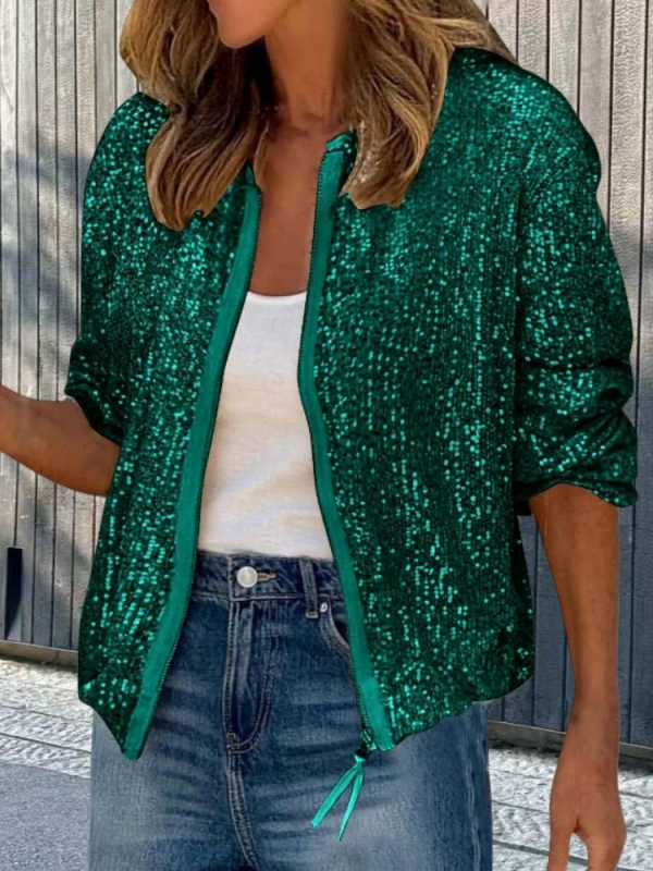 Európai és amerikai határokon átnyúló külkereskedelem 2024 őszi új flitteres laza divat trend alkalmi rövid cipzáras női kabát