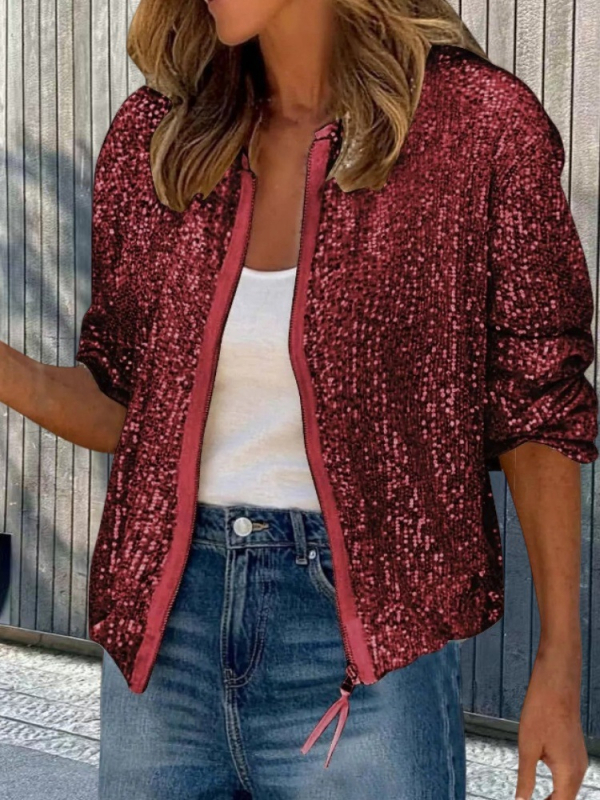 Európai és amerikai határokon átnyúló külkereskedelem 2024 őszi új flitteres laza divat trend alkalmi rövid cipzáras női kabát