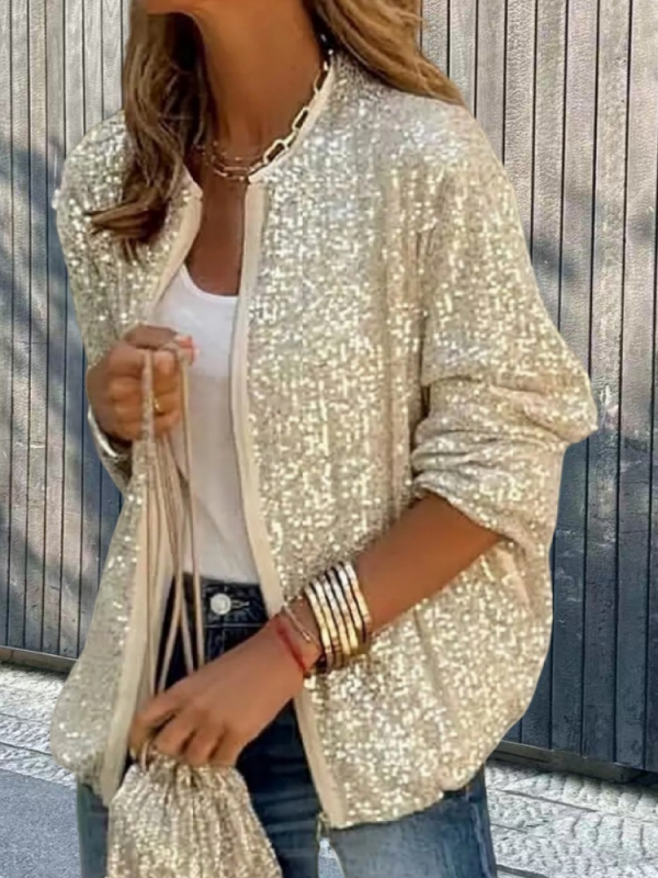 Európai és amerikai határokon átnyúló külkereskedelem 2024 őszi új flitteres laza divat trend alkalmi rövid cipzáras női kabát