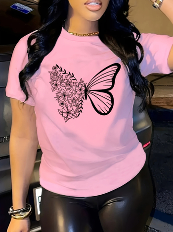 Pillangómintás kerek nyakú póló, lezser rövid ujjú póló