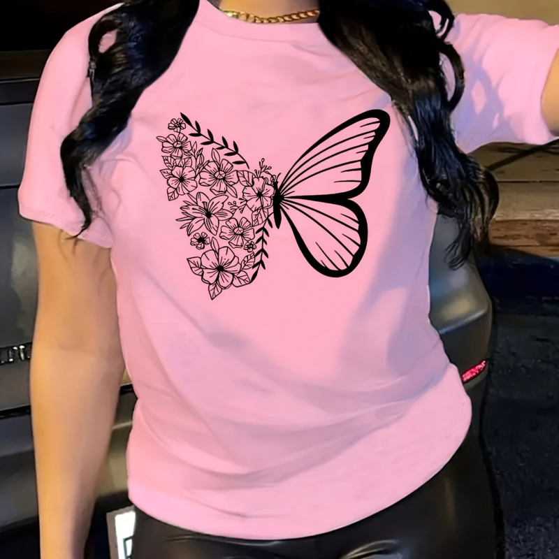 Pillangómintás kerek nyakú póló, lezser rövid ujjú póló
