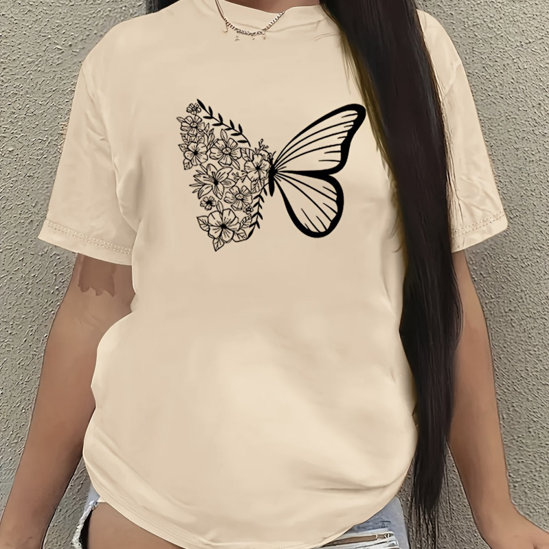 Pillangómintás kerek nyakú póló, lezser rövid ujjú póló
