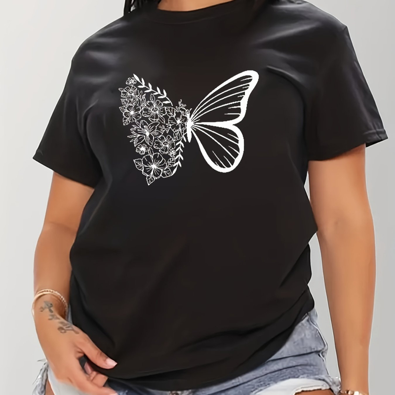 Pillangómintás kerek nyakú póló, lezser rövid ujjú póló