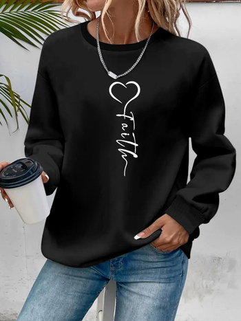 Valentin-napi női szívecskés és betűs mintás pulóver, aranyos hosszú ujjú, kerek nyakú, átlós szegélyű, Amazon