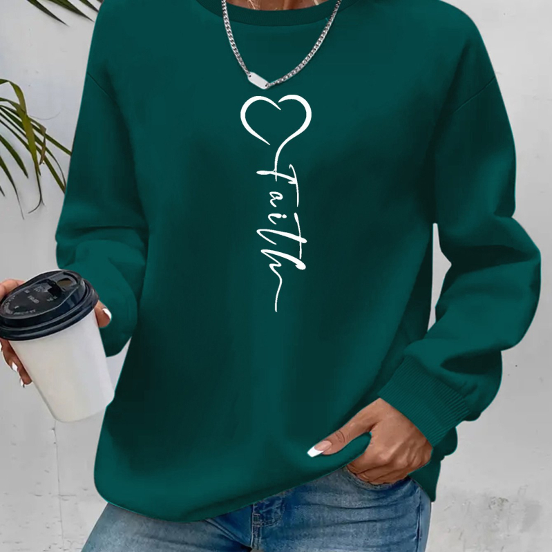 Valentin-napi női szívecskés és betűs mintás pulóver, aranyos hosszú ujjú, kerek nyakú, átlós szegélyű, Amazon