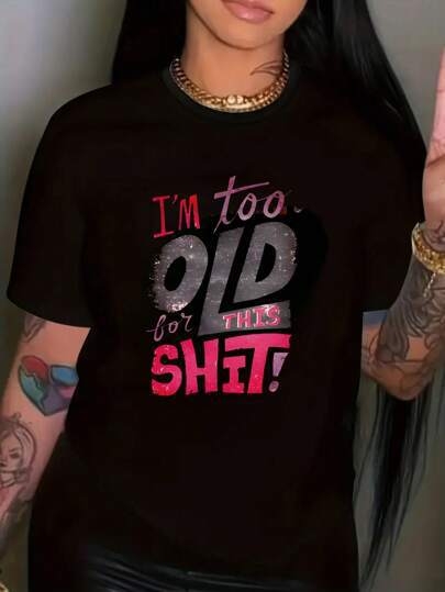 Határokon átnyúló európai kód független állomás SHEIN Relaxiva Plus Size női nyári szlogen