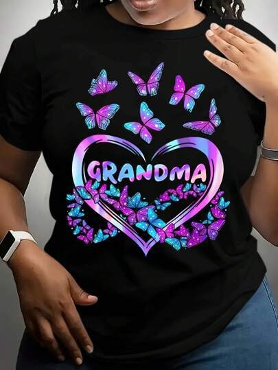 Határokon átnyúló európai kód független állomás SHEIN Relaxiva Plus Size női nyári szlogen