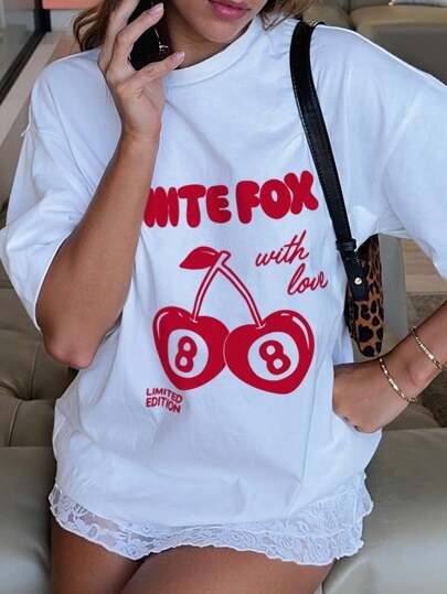 Határokon átnyúló európai kód független állomás SHEIN Relaxiva Plus Size női nyári szlogen