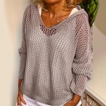 Europietiškos ir amerikietiškos moteriškos „Amazon Wish“ palaidinės ilgomis rankovėmis, plius dydžio, su gobtuvu ir tuščiaviduriu mezginiu.