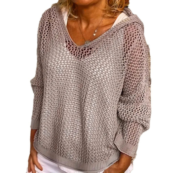 Europietiškos ir amerikietiškos moteriškos „Amazon Wish“ palaidinės ilgomis rankovėmis, plius dydžio, su gobtuvu ir tuščiaviduriu mezginiu.