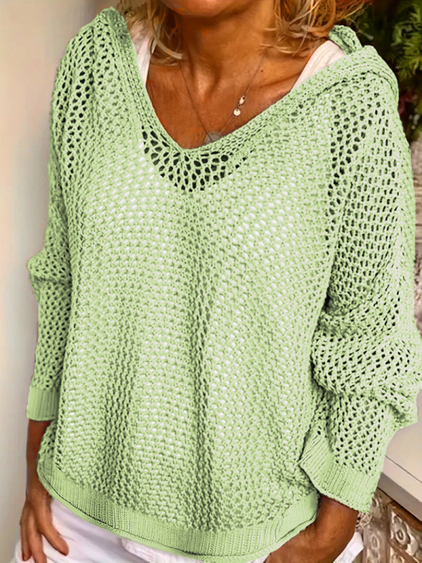 Europietiškos ir amerikietiškos moteriškos „Amazon Wish“ palaidinės ilgomis rankovėmis, plius dydžio, su gobtuvu ir tuščiaviduriu mezginiu.