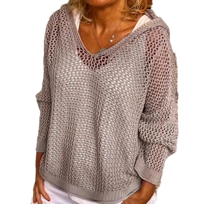 Europietiškos ir amerikietiškos moteriškos „Amazon Wish“ palaidinės ilgomis rankovėmis, plius dydžio, su gobtuvu ir tuščiaviduriu mezginiu.