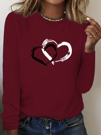 2025 Új Stílusú Női Hétköznapi Hosszú Ujjú, Kerek Nyakú, Szívmintás Pulóver