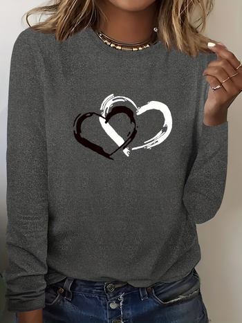 2025 Új Stílusú Női Hétköznapi Hosszú Ujjú, Kerek Nyakú, Szívmintás Pulóver