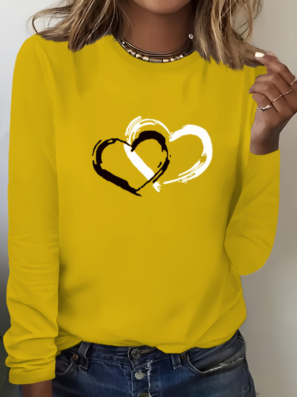 2025 Új Stílusú Női Hétköznapi Hosszú Ujjú, Kerek Nyakú, Szívmintás Pulóver