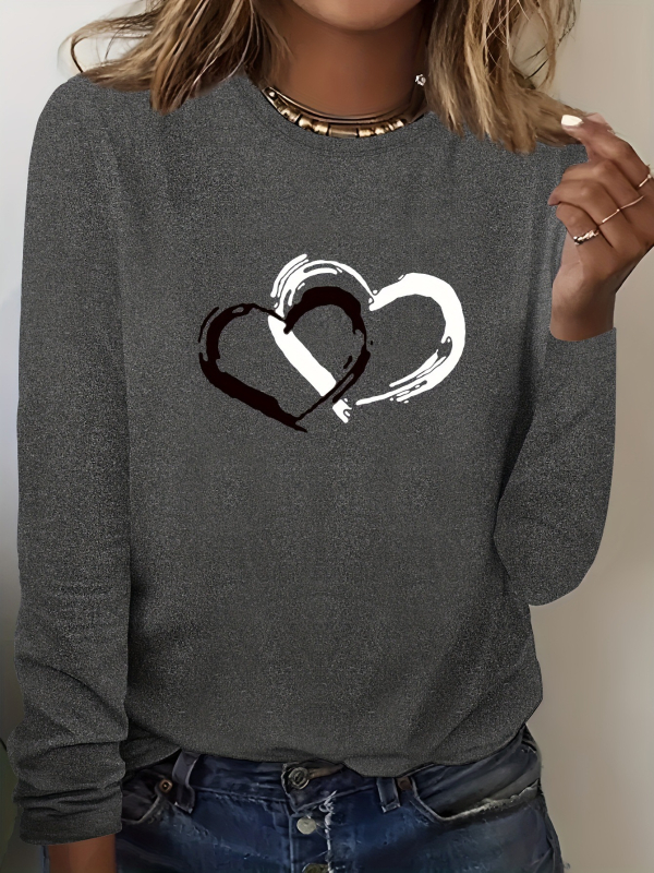 2025 Új Stílusú Női Hétköznapi Hosszú Ujjú, Kerek Nyakú, Szívmintás Pulóver