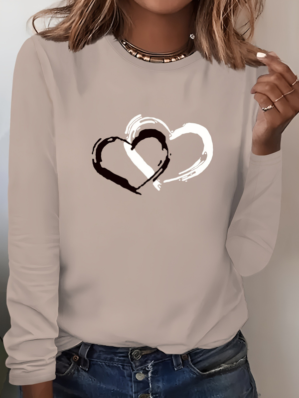 2025 Új Stílusú Női Hétköznapi Hosszú Ujjú, Kerek Nyakú, Szívmintás Pulóver