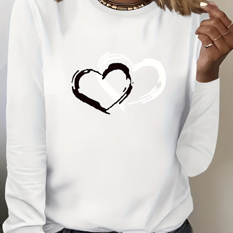 2025 Új Stílusú Női Hétköznapi Hosszú Ujjú, Kerek Nyakú, Szívmintás Pulóver