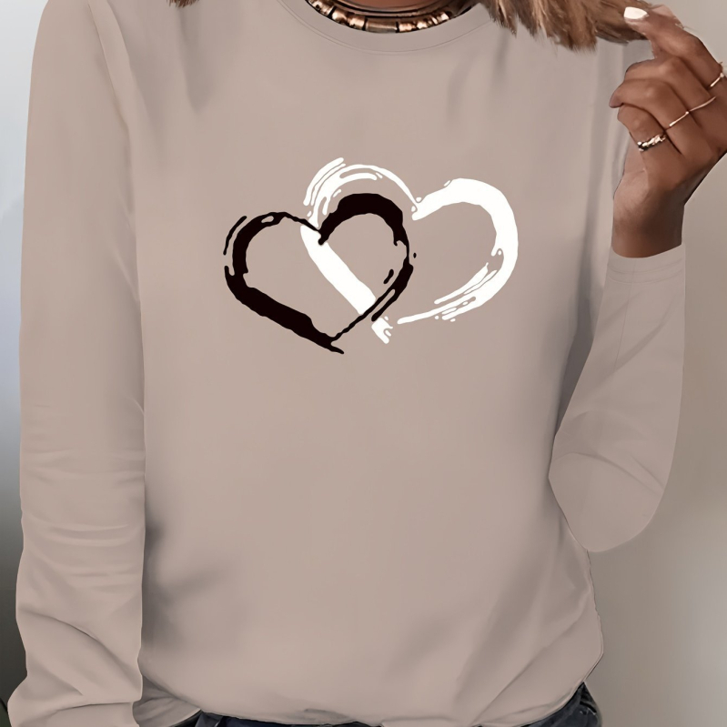 2025 Új Stílusú Női Hétköznapi Hosszú Ujjú, Kerek Nyakú, Szívmintás Pulóver