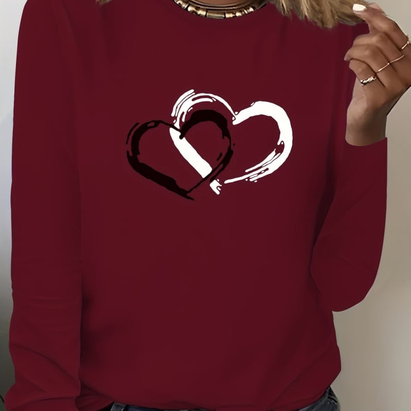 2025 Új Stílusú Női Hétköznapi Hosszú Ujjú, Kerek Nyakú, Szívmintás Pulóver