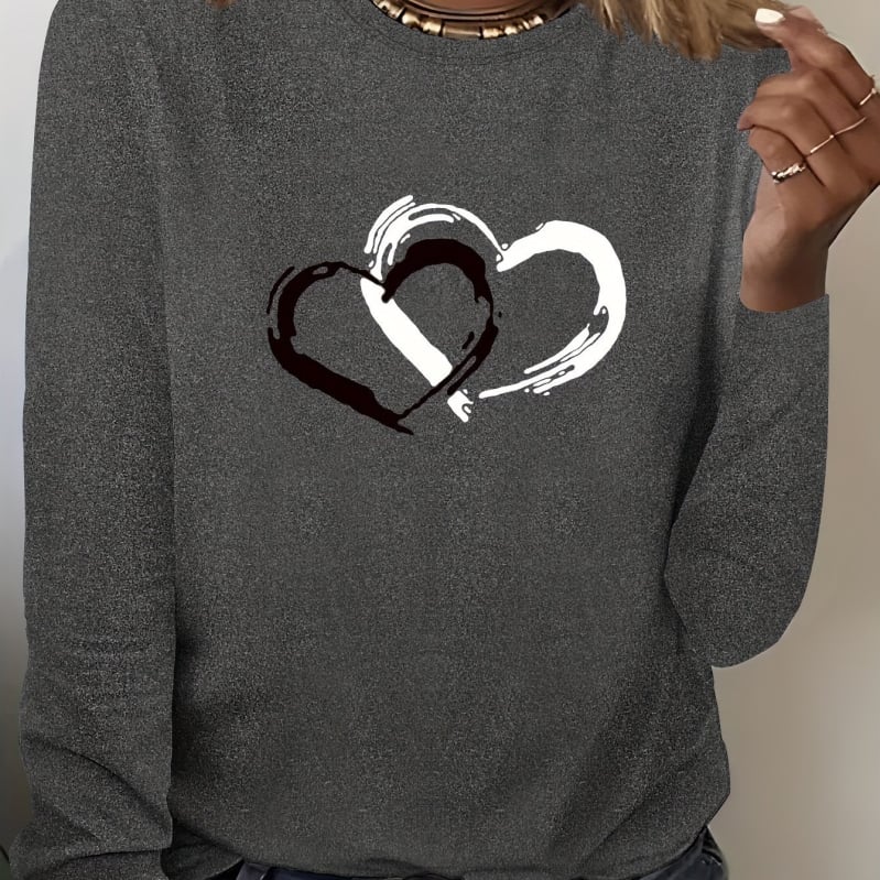 2025 Új Stílusú Női Hétköznapi Hosszú Ujjú, Kerek Nyakú, Szívmintás Pulóver