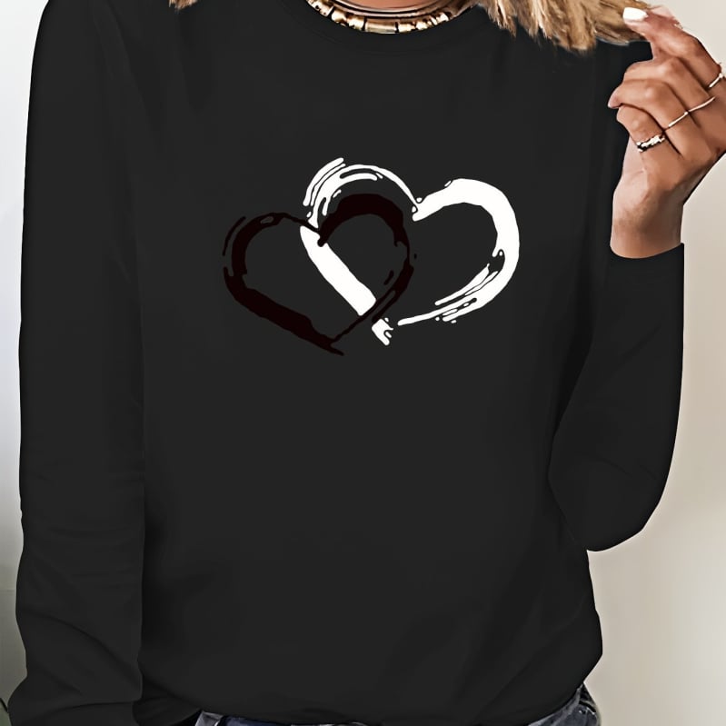 2025 Új Stílusú Női Hétköznapi Hosszú Ujjú, Kerek Nyakú, Szívmintás Pulóver