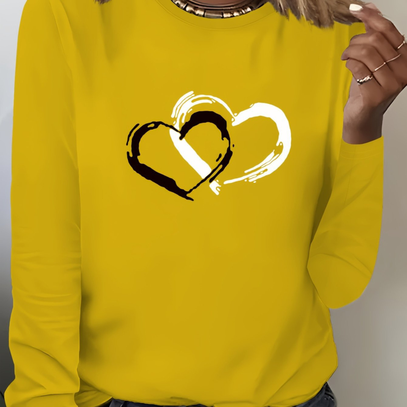 2025 Új Stílusú Női Hétköznapi Hosszú Ujjú, Kerek Nyakú, Szívmintás Pulóver