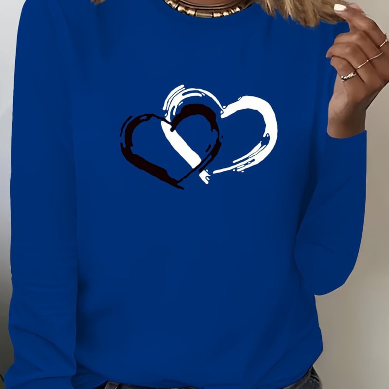 2025 Új Stílusú Női Hétköznapi Hosszú Ujjú, Kerek Nyakú, Szívmintás Pulóver