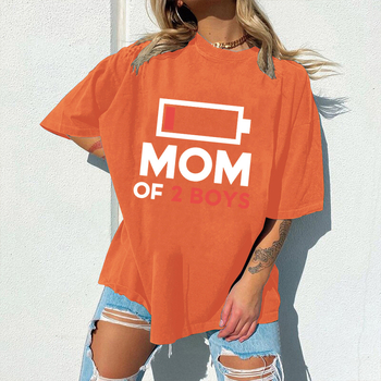 KÉTGYERMEKES ANYA Anyák napi póló Női európai kód független állomás póló női foltos felső akkumulátor mintás póló