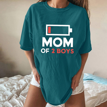 KÉTGYERMEKES ANYA Anyák napi póló Női európai kód független állomás póló női foltos felső akkumulátor mintás póló