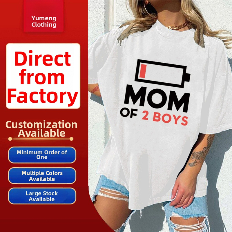 KÉTGYERMEKES ANYA Anyák napi póló Női európai kód független állomás póló női foltos felső akkumulátor mintás póló