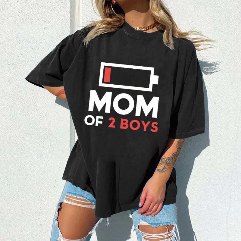 KÉTGYERMEKES ANYA Anyák napi póló Női európai kód független állomás póló női foltos felső akkumulátor mintás póló