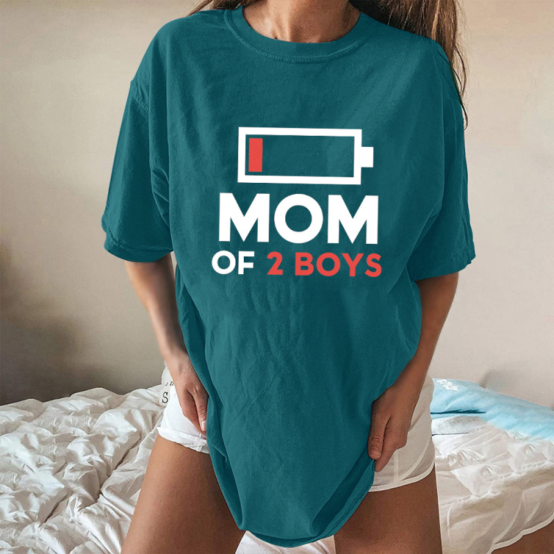 KÉTGYERMEKES ANYA Anyák napi póló Női európai kód független állomás póló női foltos felső akkumulátor mintás póló