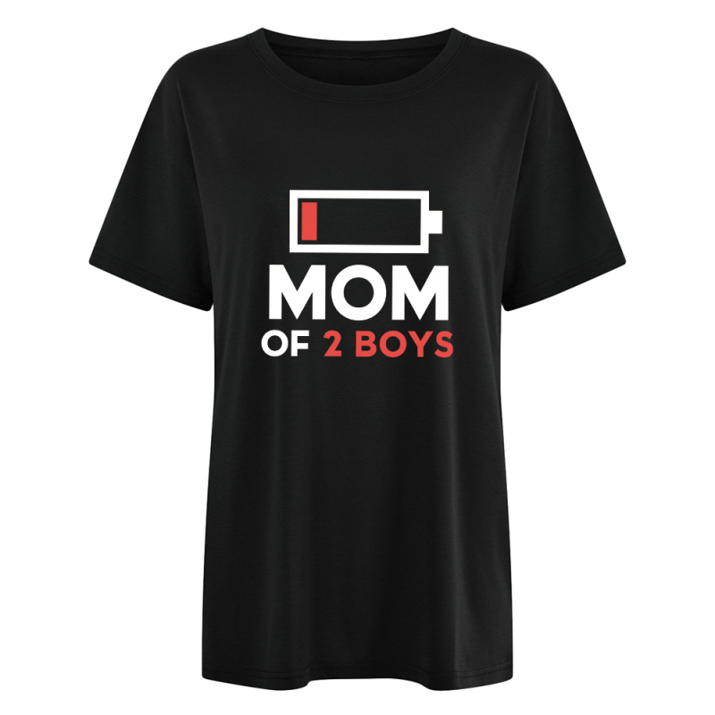 KÉTGYERMEKES ANYA Anyák napi póló Női európai kód független állomás póló női foltos felső akkumulátor mintás póló